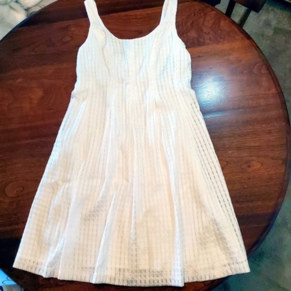 Nine West Textured Check Pleated Dress, White